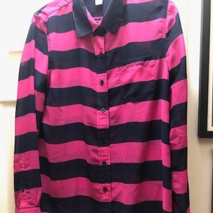 Banana Republic sheer navy and pink stripe blouse